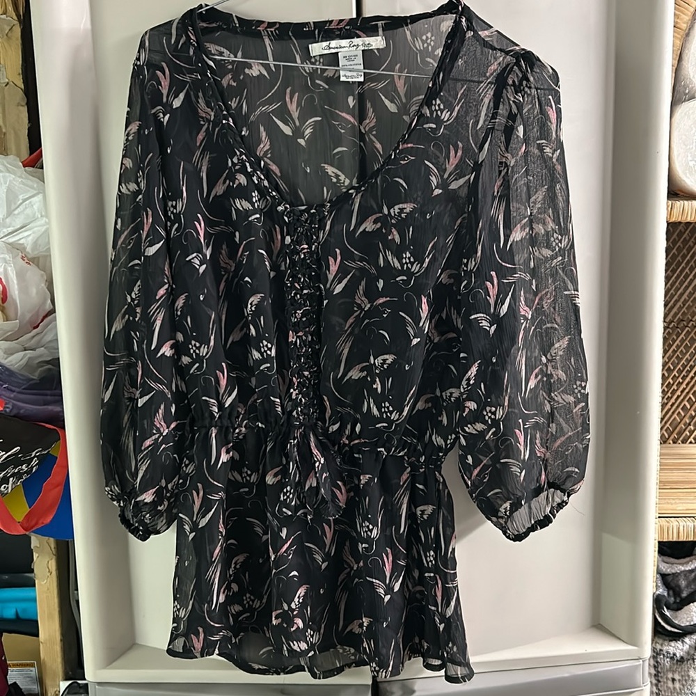 Black patterned see through blouse- bundle me